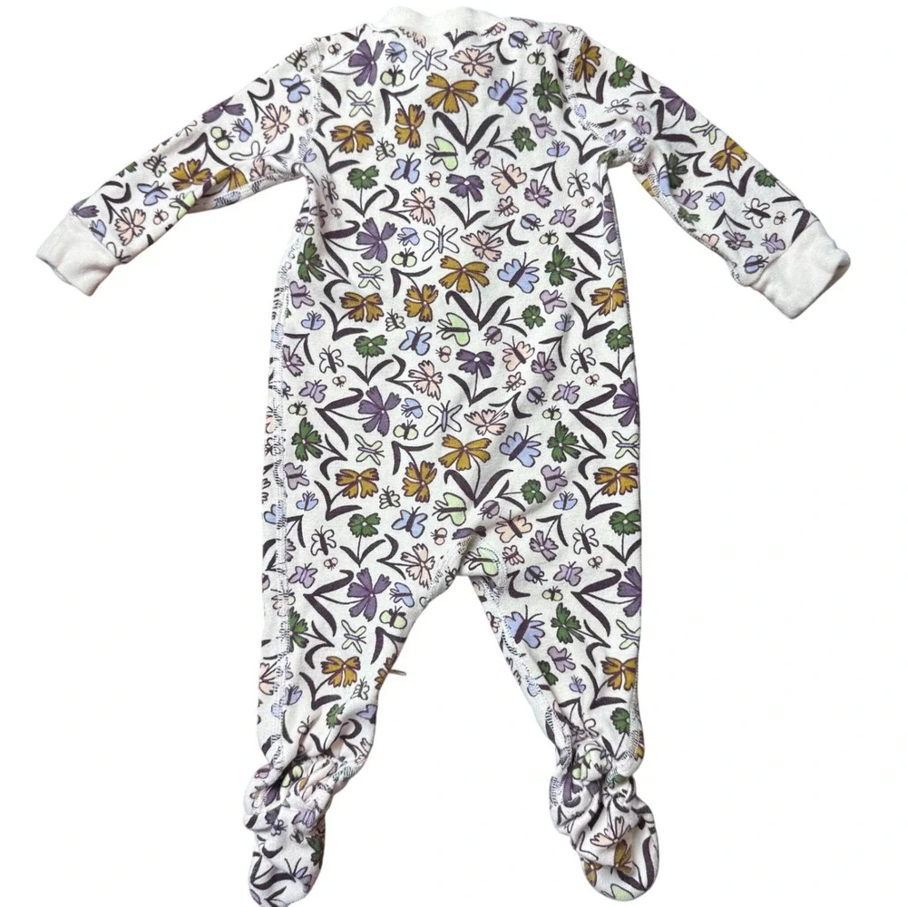 Quince Cream Butterfly Floral Organic Cotton Footed Sleeper 3-6M Baby Pajamas